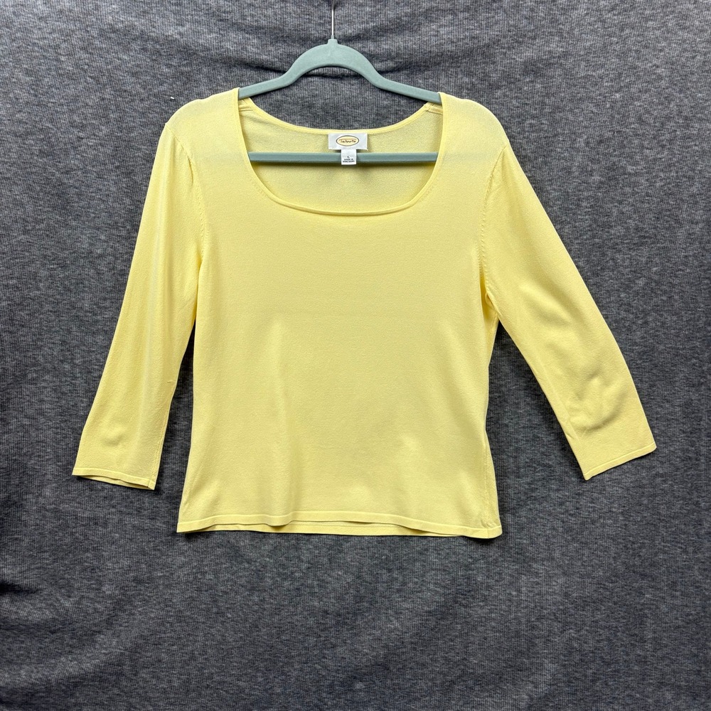 Talbots Yellow Knit Top Women L Scoop Neck 3/4 Sleeve Capsule Wardrobe Minimalis - Picture 2 of 10